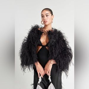 Cult Gaia Black Ostrich Feather Paola Jacket Cropped RARE Size XS - S